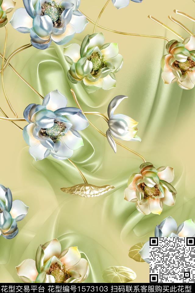 底纹花卉立体花卉数码印花花型下载（图片编号: 1573103） - 瓦栏（Walan）