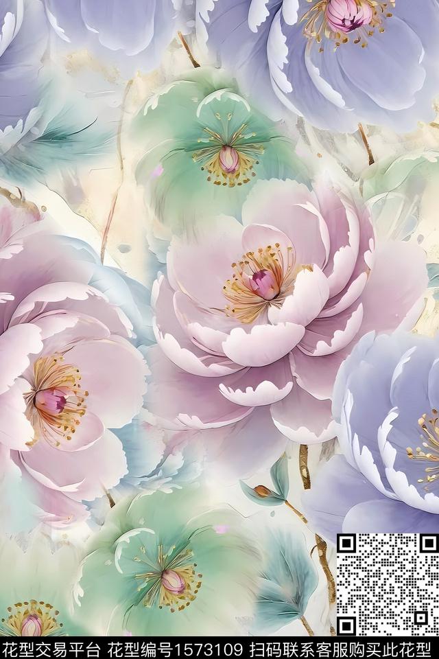 花卉大花跳接数码印花花型下载（图片编号: 1573109） - 瓦栏（Walan）