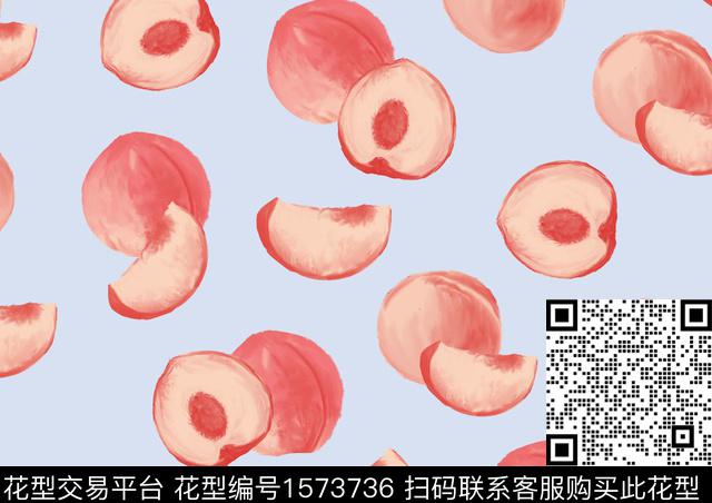 水果水蜜桃手绘水果数码印花花型下载（图片编号: 1573736） - 瓦栏（Walan）