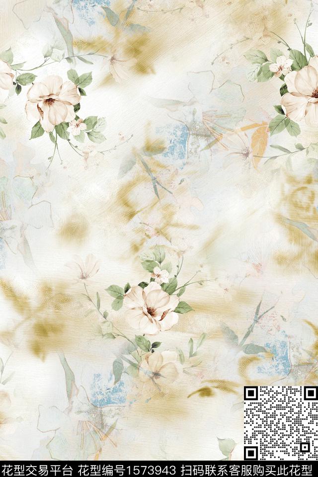 水彩花卉底纹花卉数码印花花型下载（图片编号: 1573943） - 瓦栏（Walan）
