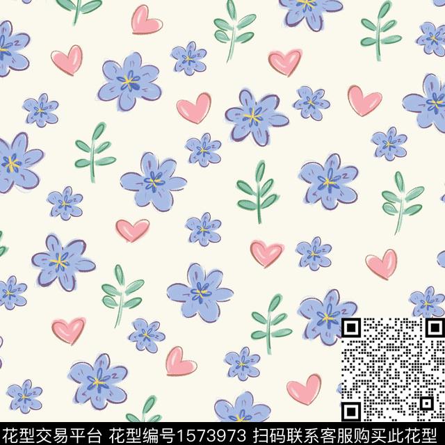 小清新可爱花卉数码印花花型下载（图片编号: 1573973） - 瓦栏（Walan）