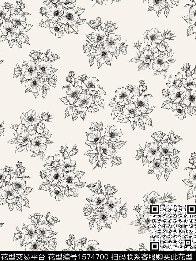 线条花卉花卉传统印花花型下载（图片编号: 1574700） - 瓦栏（Walan）