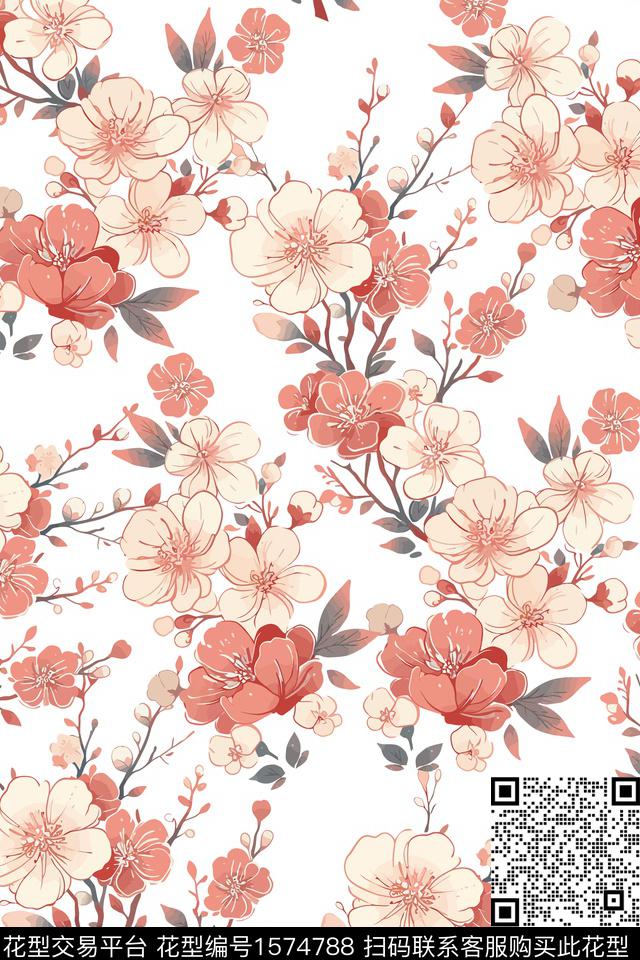 花卉女装数码印花花型下载（图片编号: 1574788） - 瓦栏（Walan）