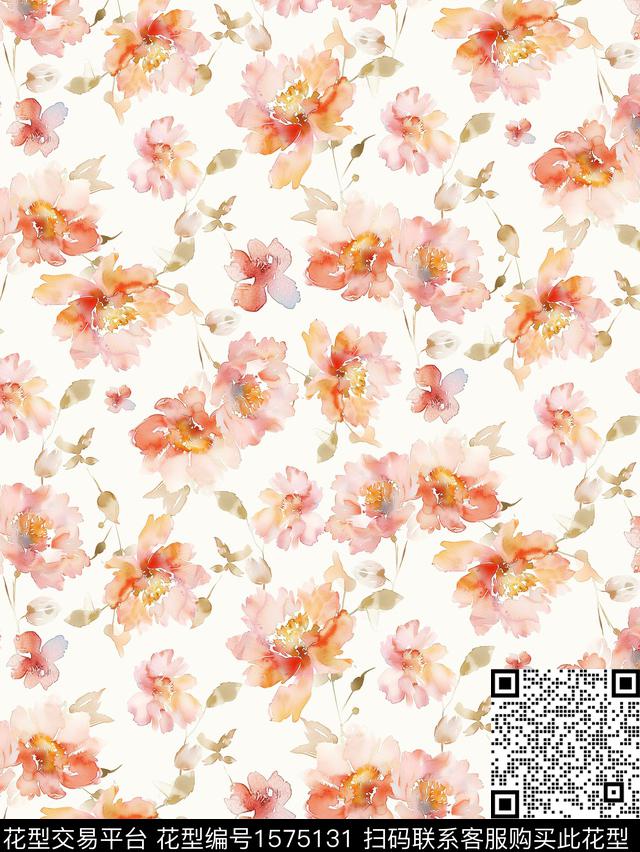 水彩花卉满版散花数码印花花型下载（图片编号: 1575131） - 瓦栏（Walan）