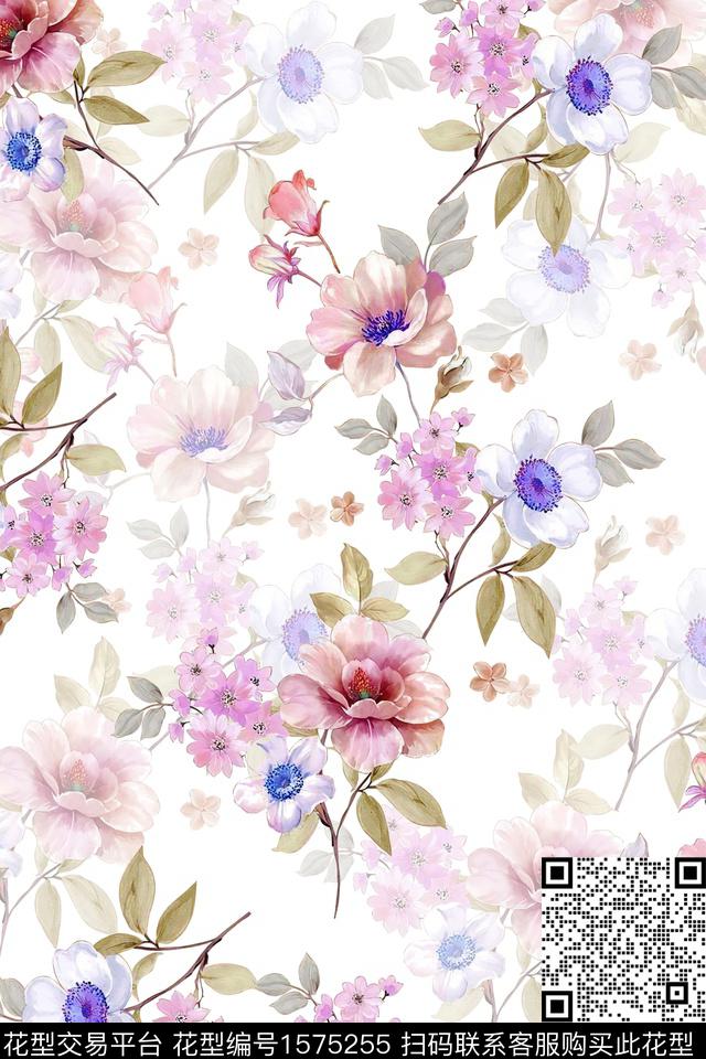 水彩花卉影花花卉数码印花花型下载（图片编号: 1575255） - 瓦栏（Walan）