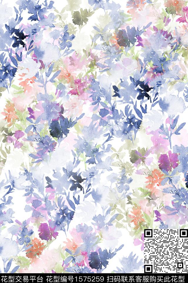 水彩花卉花卉满版散花数码印花花型下载（图片编号: 1575259） - 瓦栏（Walan）