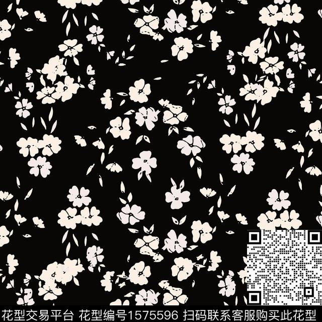 黑白花卉小碎花数码印花花型下载（图片编号: 1575596） - 瓦栏（Walan）