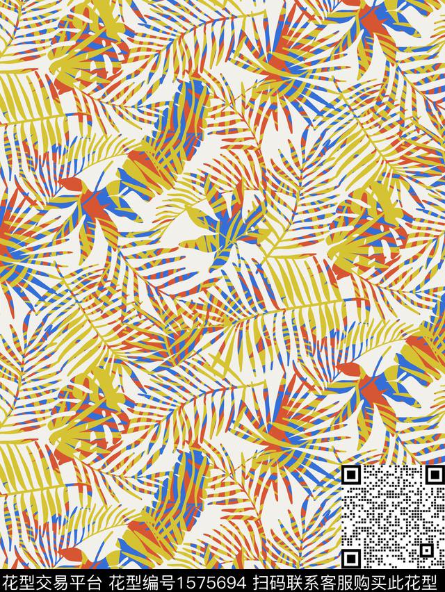 植物叶子叠加数码印花花型下载（图片编号: 1575694） - 瓦栏（Walan）