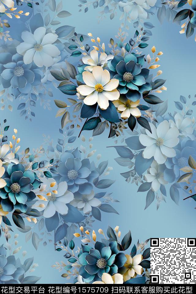 花卉影花立体花卉数码印花花型下载（图片编号: 1575709） - 瓦栏（Walan）