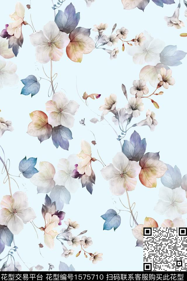 花卉水彩花卉清爽花卉数码印花花型下载（图片编号: 1575710） - 瓦栏（Walan）