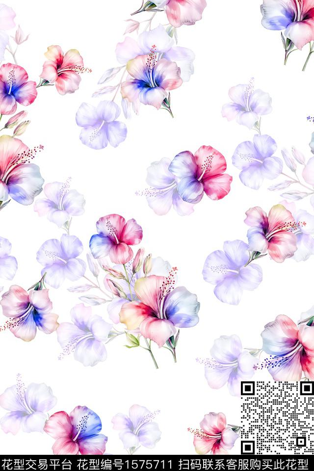 花卉水彩花卉清爽花卉数码印花花型下载（图片编号: 1575711） - 瓦栏（Walan）