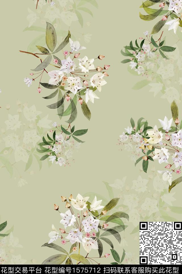 花卉水彩花卉清爽花卉数码印花花型下载（图片编号: 1575712） - 瓦栏（Walan）
