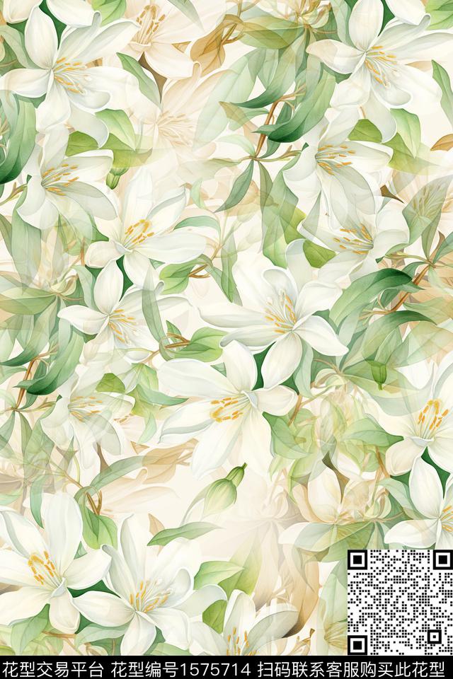 雪纺花卉水彩花卉数码印花花型下载（图片编号: 1575714） - 瓦栏（Walan）
