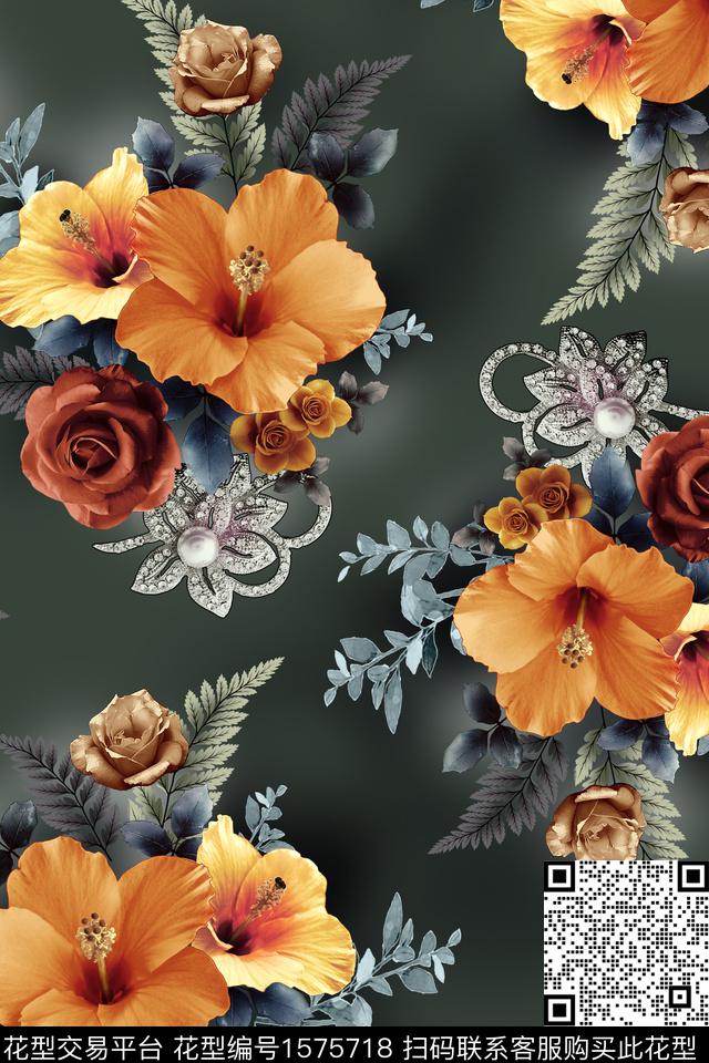 中东大花花卉数码印花花型下载（图片编号: 1575718） - 瓦栏（Walan）