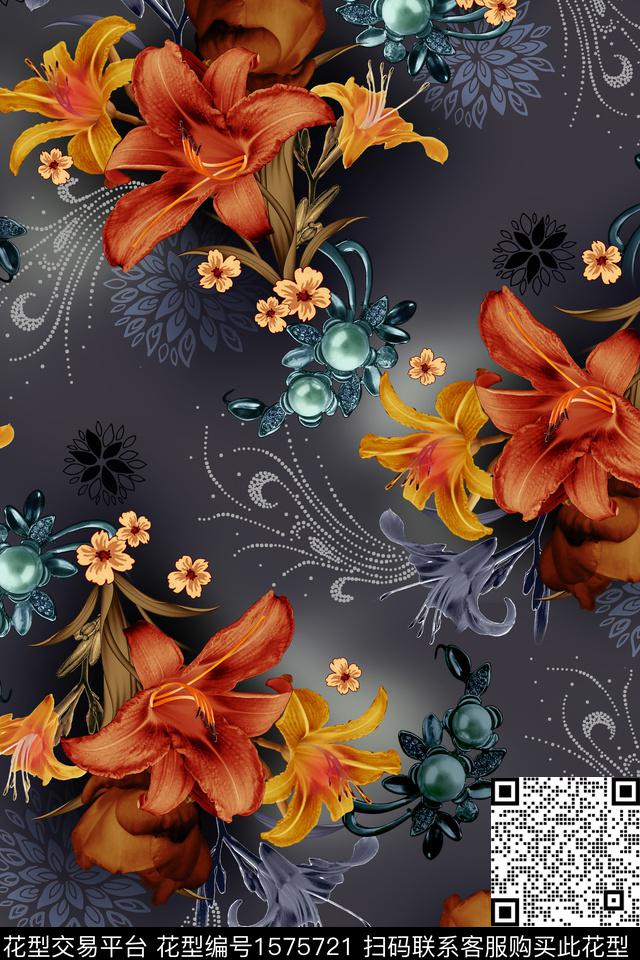 中东大花花卉数码印花花型下载（图片编号: 1575721） - 瓦栏（Walan）