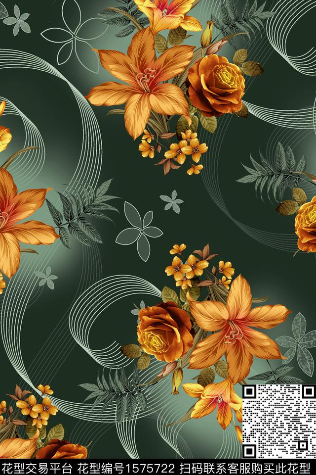 中东大花花卉数码印花花型下载（图片编号: 1575722） - 瓦栏（Walan）