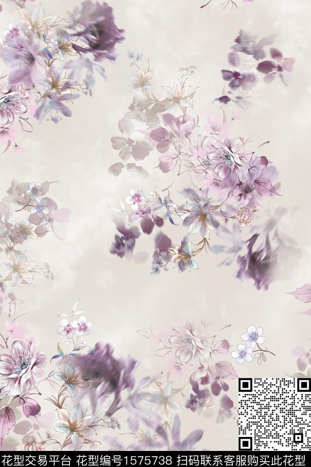 小清新真丝花卉数码印花花型下载（图片编号: 1575738） - 瓦栏（Walan）