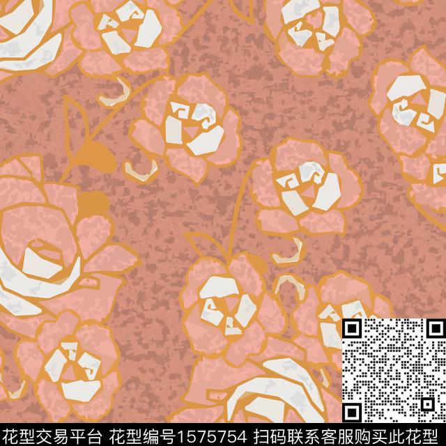 几何花卉底纹平面花卉数码印花花型下载（图片编号: 1575754） - 瓦栏（Walan）