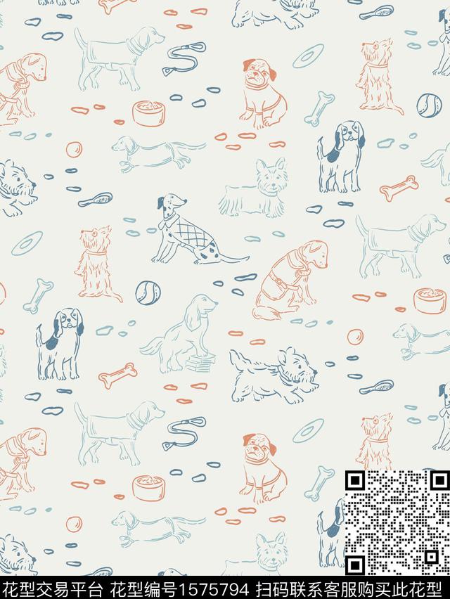 趣味动物狗数码印花花型下载（图片编号: 1575794） - 瓦栏（Walan）