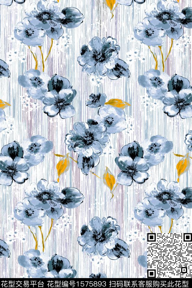 水彩花卉底纹条纹数码印花花型下载（图片编号: 1575893） - 瓦栏（Walan）