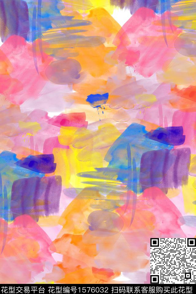 抽象涂鸦笔触数码印花花型下载（图片编号: 1576032） - 瓦栏（Walan）