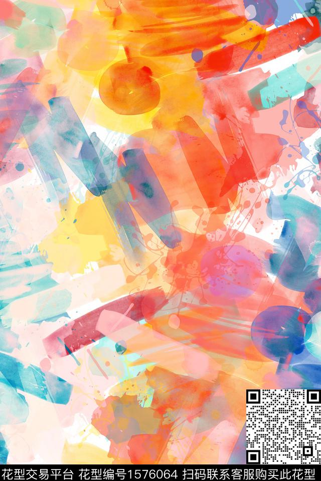 涂鸦笔触水彩数码印花花型下载（图片编号: 1576064） - 瓦栏（Walan）