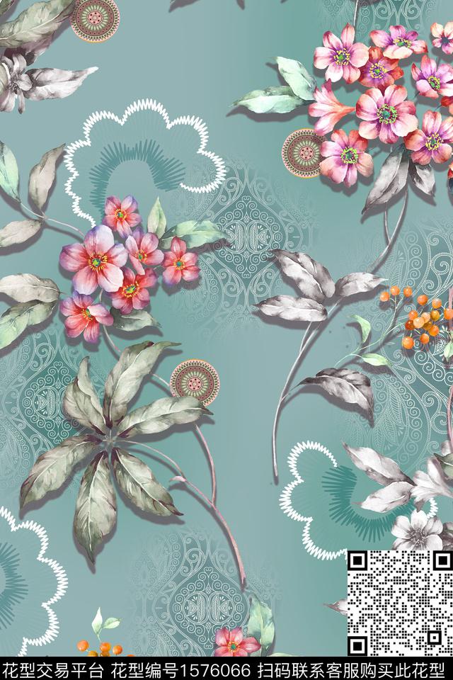 花卉底纹水彩花卉数码印花花型下载（图片编号: 1576066） - 瓦栏（Walan）
