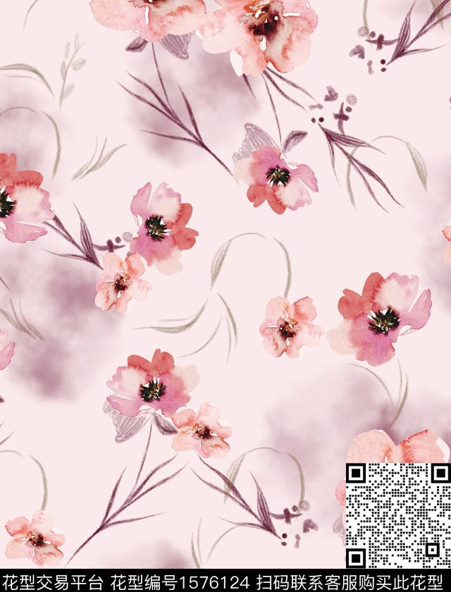 花卉连衣裙水彩花卉数码印花花型下载（图片编号: 1576124） - 瓦栏（Walan）