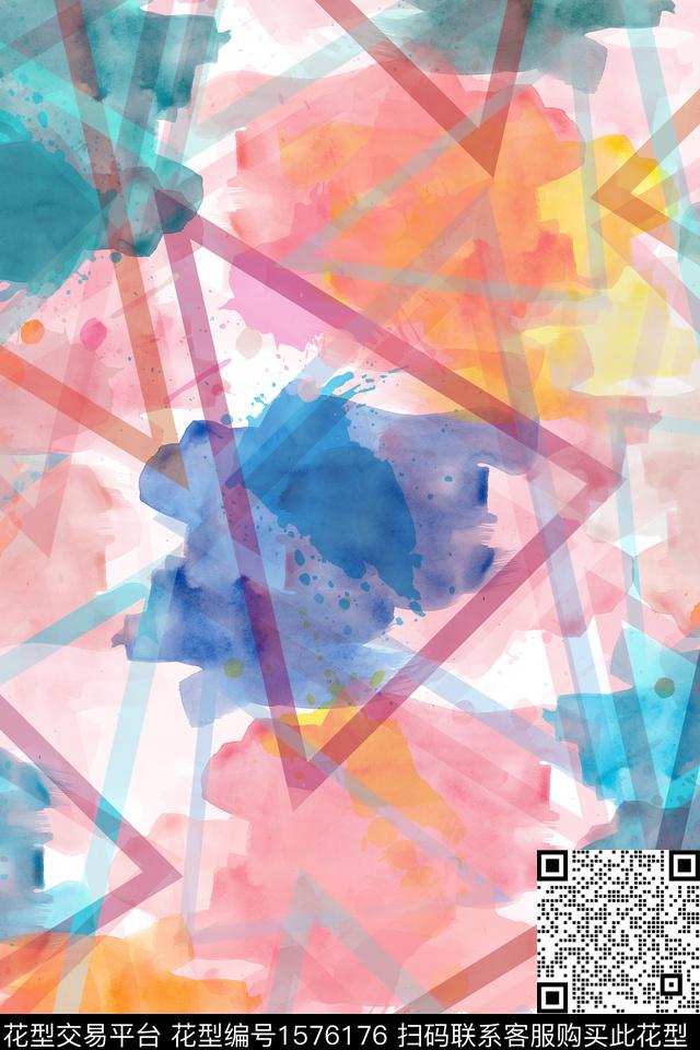 水彩涂鸦几何数码印花花型下载（图片编号: 1576176） - 瓦栏（Walan）