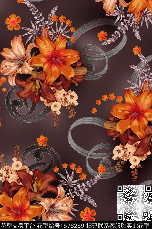 中东大花花卉数码印花花型下载（图片编号: 1576259） - 瓦栏（Walan）