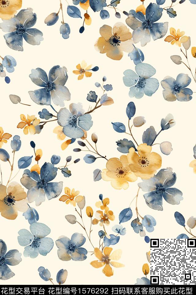 花卉水彩花卉手绘花卉数码印花花型下载（图片编号: 1576292） - 瓦栏（Walan）