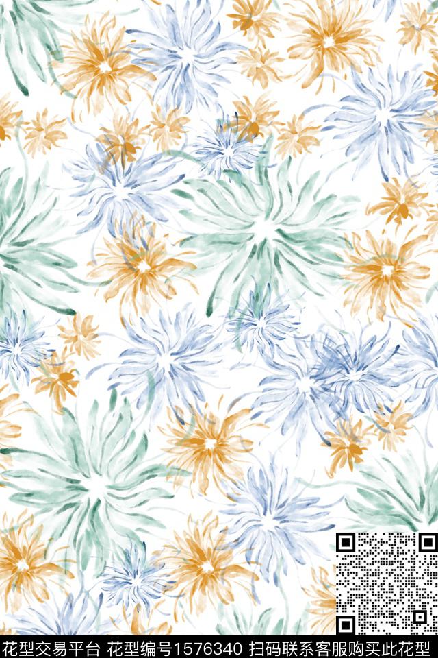 小清新花卉水彩花卉数码印花花型下载（图片编号: 1576340） - 瓦栏（Walan）