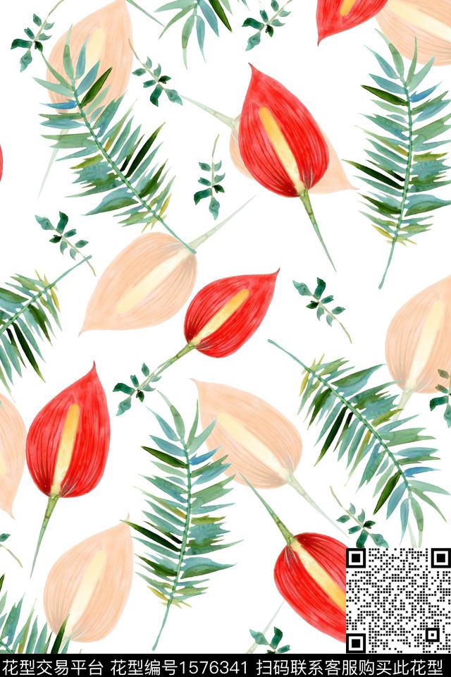 小清新年轻女性水彩花卉数码印花花型下载（图片编号: 1576341） - 瓦栏（Walan）