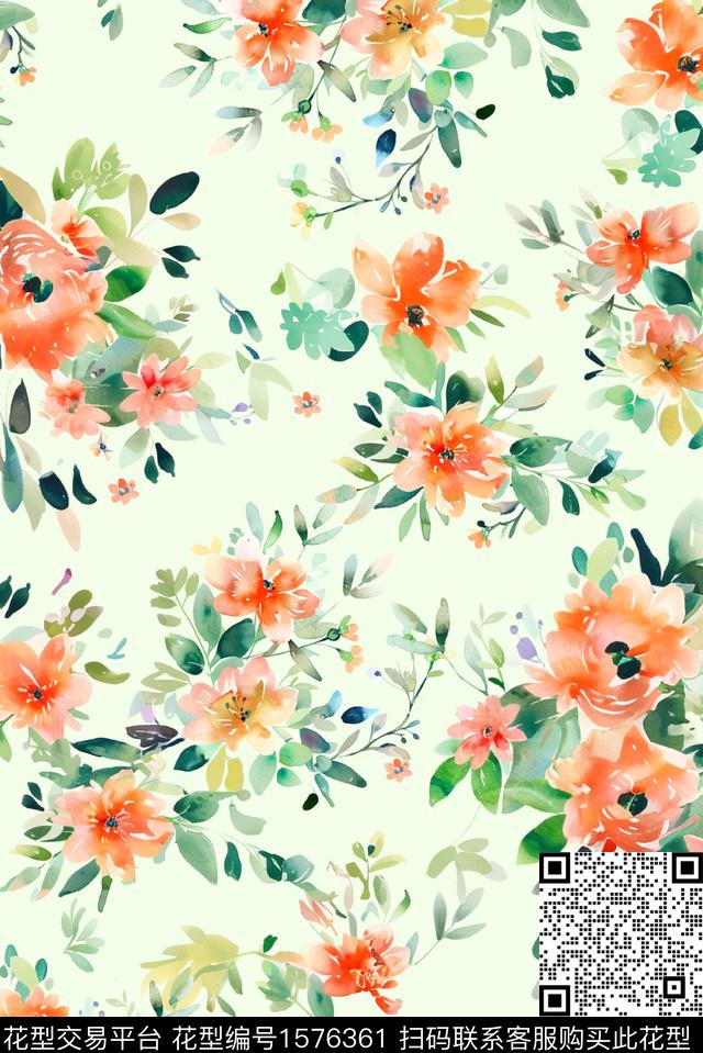 花卉水彩花卉手绘花卉数码印花花型下载（图片编号: 1576361） - 瓦栏（Walan）
