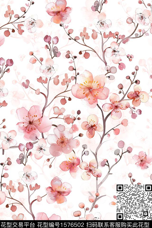 花卉影花枝条花数码印花花型下载（图片编号: 1576502） - 瓦栏（Walan）