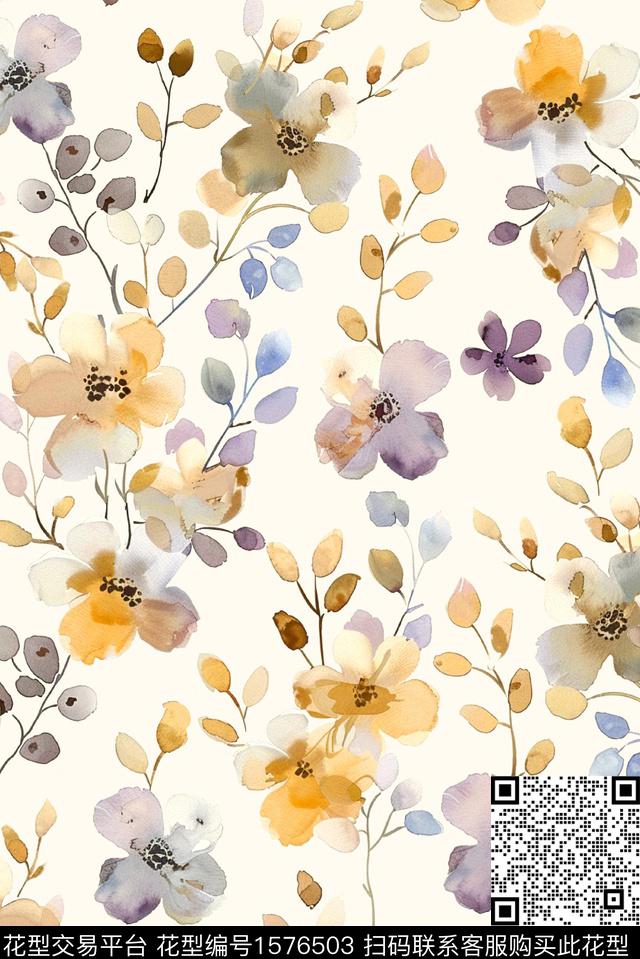 花卉水彩花卉手绘花卉数码印花花型下载（图片编号: 1576503） - 瓦栏（Walan）