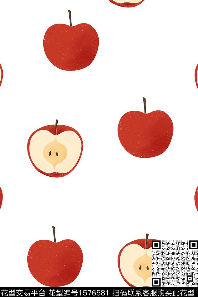 趣味清爽苹果数码印花花型下载（图片编号: 1576581） - 瓦栏（Walan）