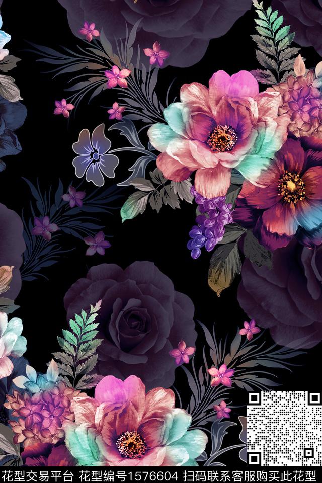 影花中东大花数码印花花型下载（图片编号: 1576604） - 瓦栏（Walan）
