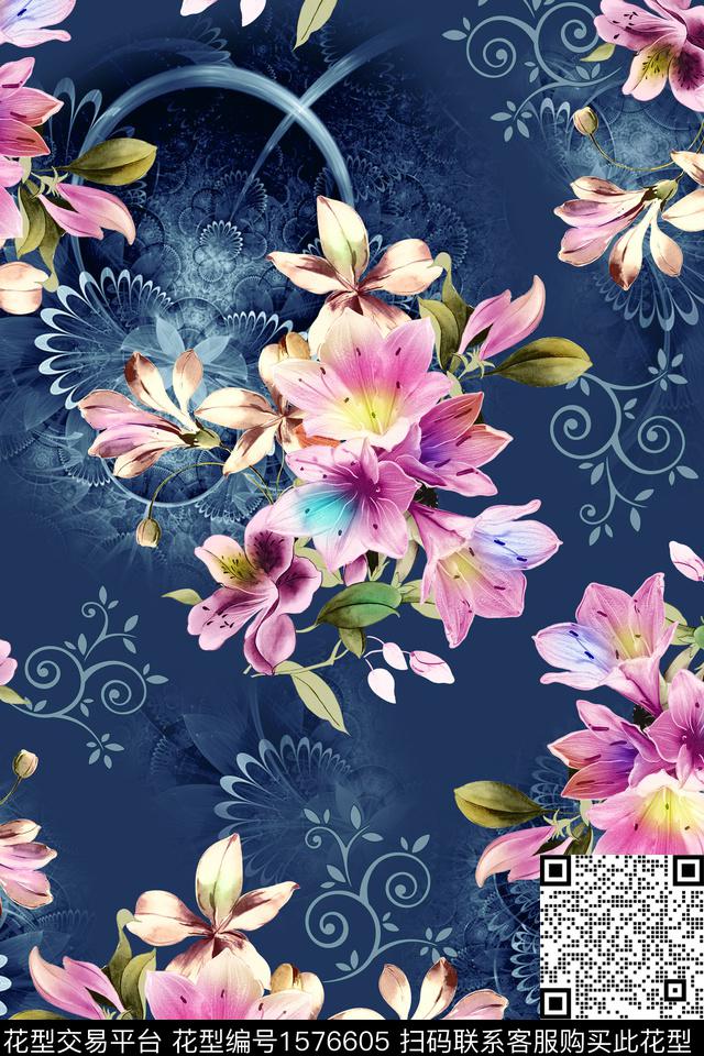 中东大花花卉数码印花花型下载（图片编号: 1576605） - 瓦栏（Walan）