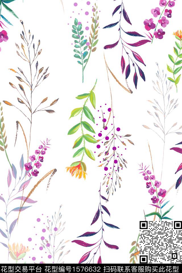 清爽花卉水彩花卉数码印花花型下载（图片编号: 1576632） - 瓦栏（Walan）