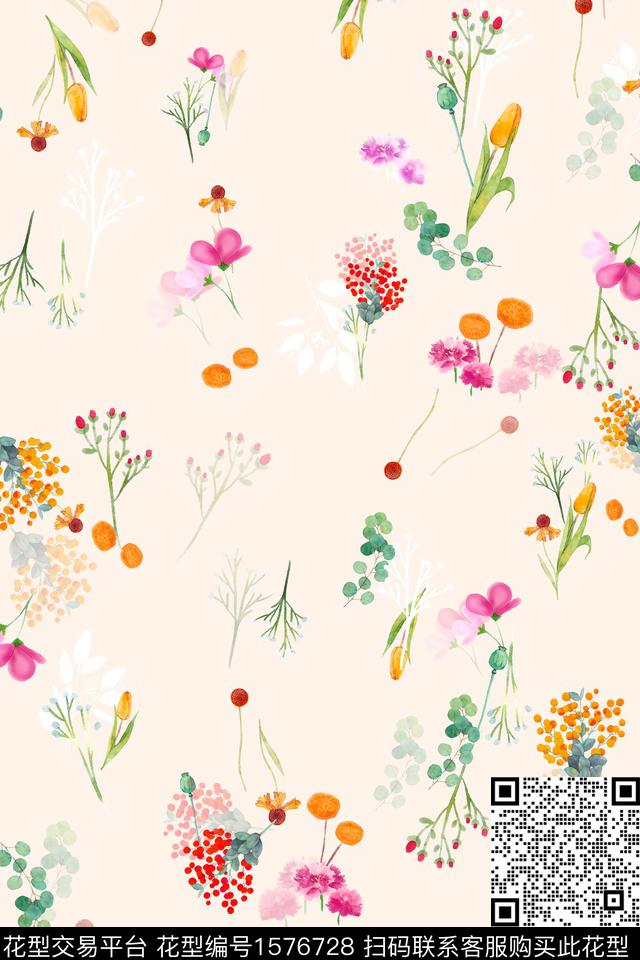 影花剪影花卉数码印花花型下载（图片编号: 1576728） - 瓦栏（Walan）
