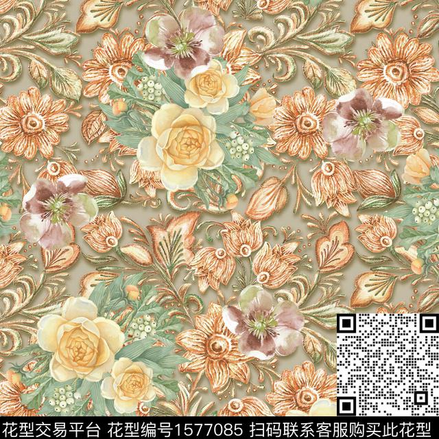阴影3D立体植物数码印花花型下载（图片编号: 1577085） - 瓦栏（Walan）