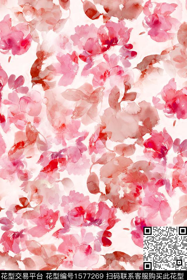 花卉抽象花卉水彩花卉数码印花花型下载（图片编号: 1577269） - 瓦栏（Walan）