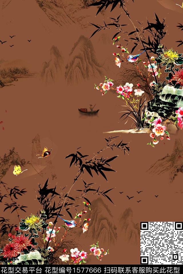 花卉山中老年数码印花花型下载（图片编号: 1577666） - 瓦栏（Walan）