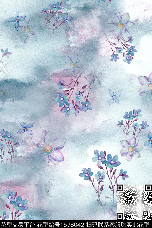 中国风花卉底纹数码印花花型下载（图片编号: 1578042） - 瓦栏（Walan）
