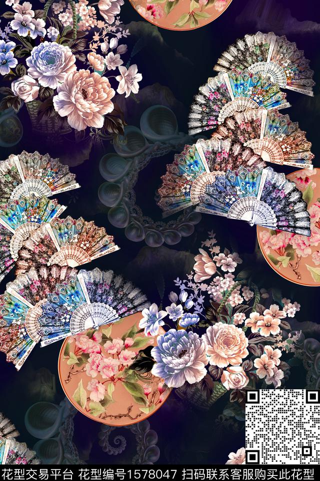 影花中国风花卉数码印花花型下载（图片编号: 1578047） - 瓦栏（Walan）