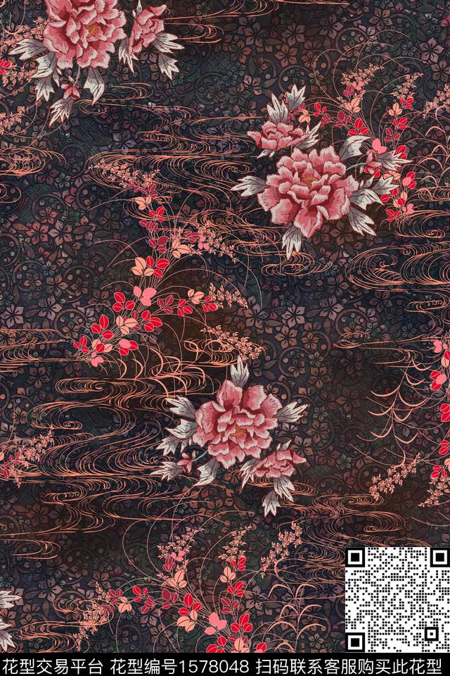 中国风花卉底纹数码印花花型下载（图片编号: 1578048） - 瓦栏（Walan）