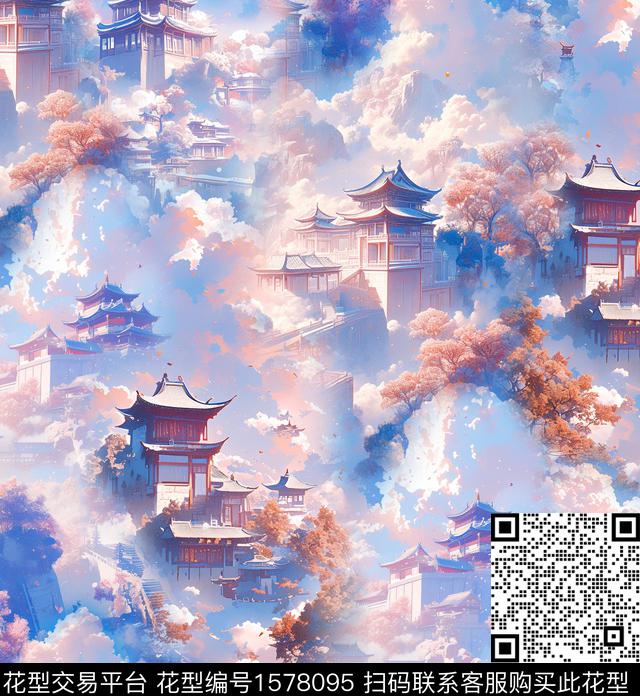 仙境云雾古风数码印花花型下载（图片编号: 1578095） - 瓦栏（Walan）