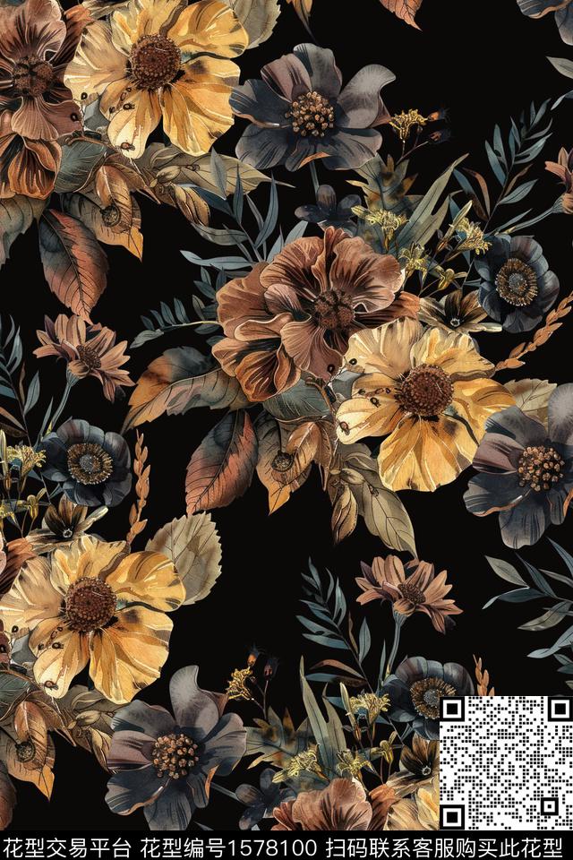 花卉女装数码印花花型下载（图片编号: 1578100） - 瓦栏（Walan）