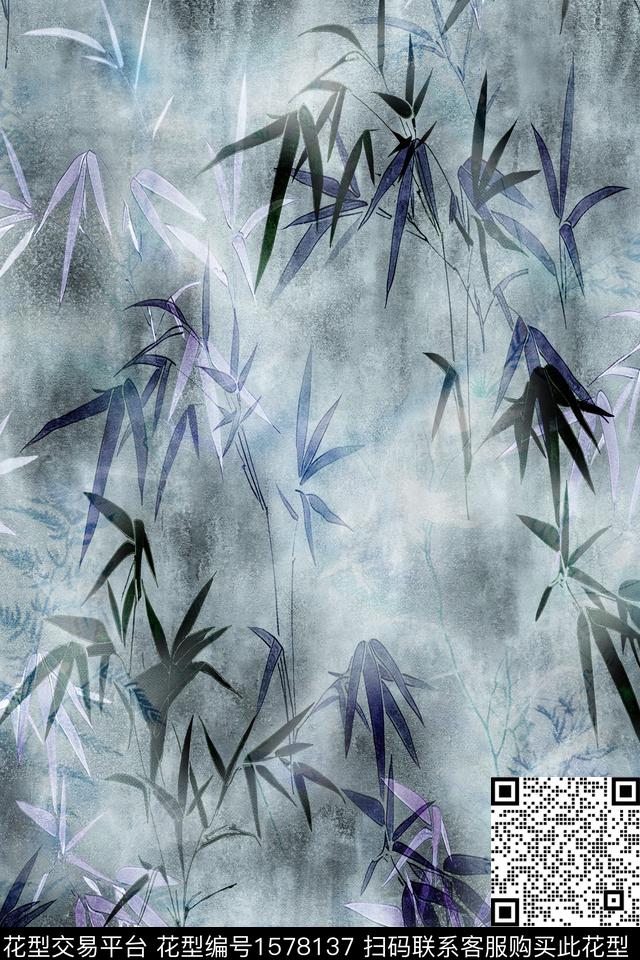 真丝花卉香云纱数码印花花型下载（图片编号: 1578137） - 瓦栏（Walan）